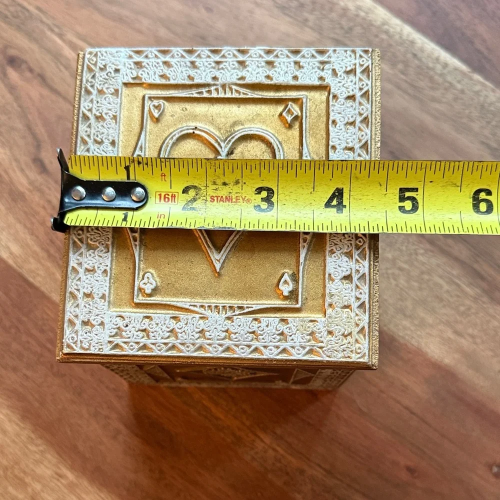 Ornate Gold and White Wooden Trinket / Music Box with Red Interior
